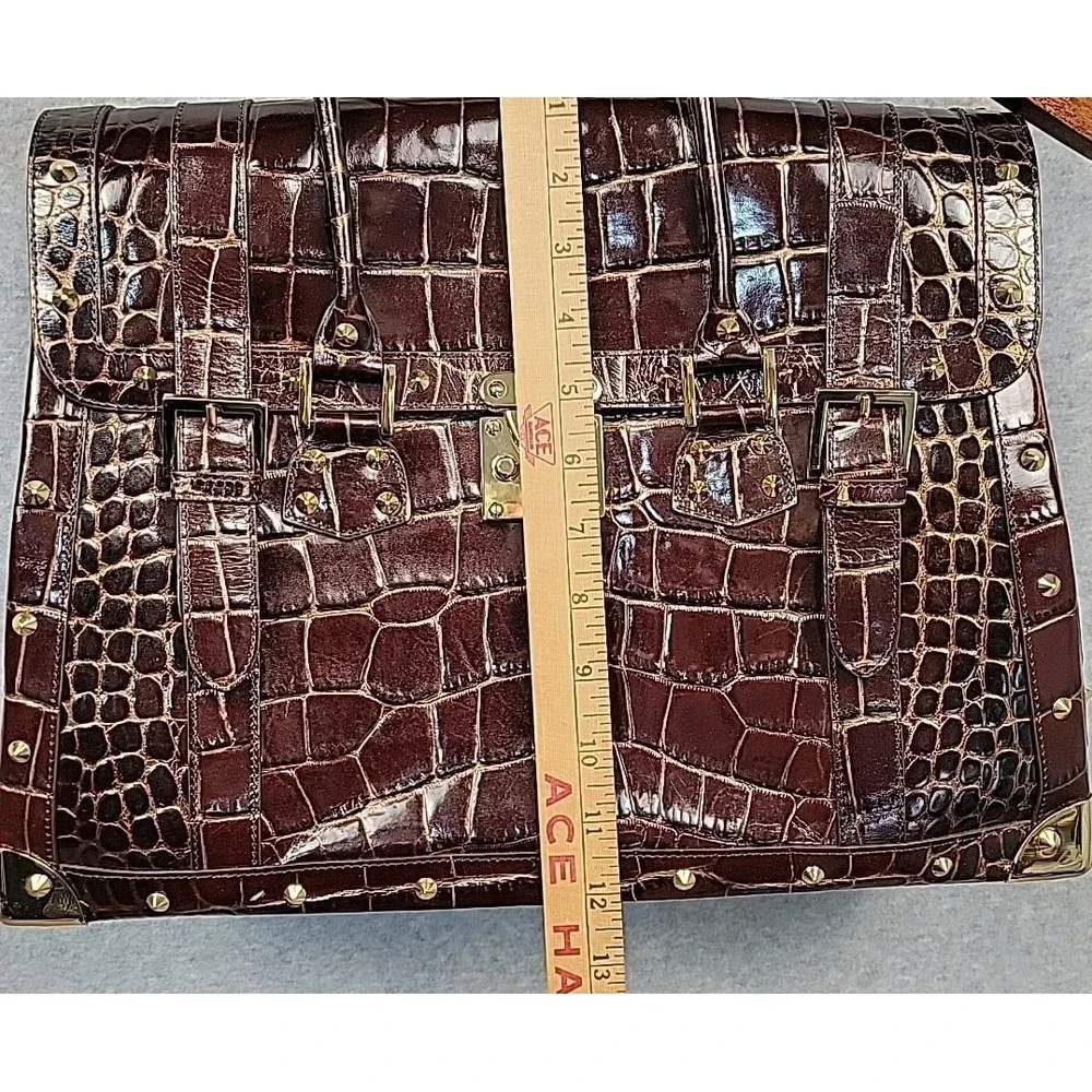 Vintage NORDSTROM Large Croco Embossed Leather Purse Hand Bag‎ Wine Gold Studded